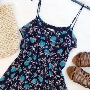 LOFT navy blue floral dress spaghetti strap ruffle